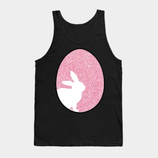 Easter Bunny Silhouette in Pastel Pink Faux Glitter Easter Egg Tank Top